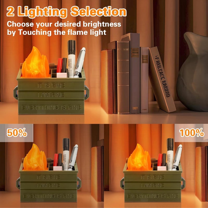 Dalycro Dumpster Fire Pencil Holder Fun Desk Accessories with Removable Flame Light Touch Dimming Mode & USB Charging Port Perfect Pen Holder for Desk, Funny Gift for Coworkers - Image 4